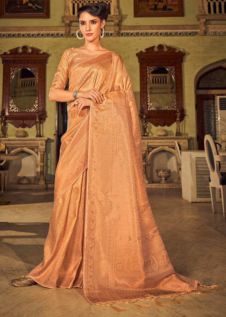 Royal Princess Golden Orange Woven Kanjivaram Saree – Zari Banaras