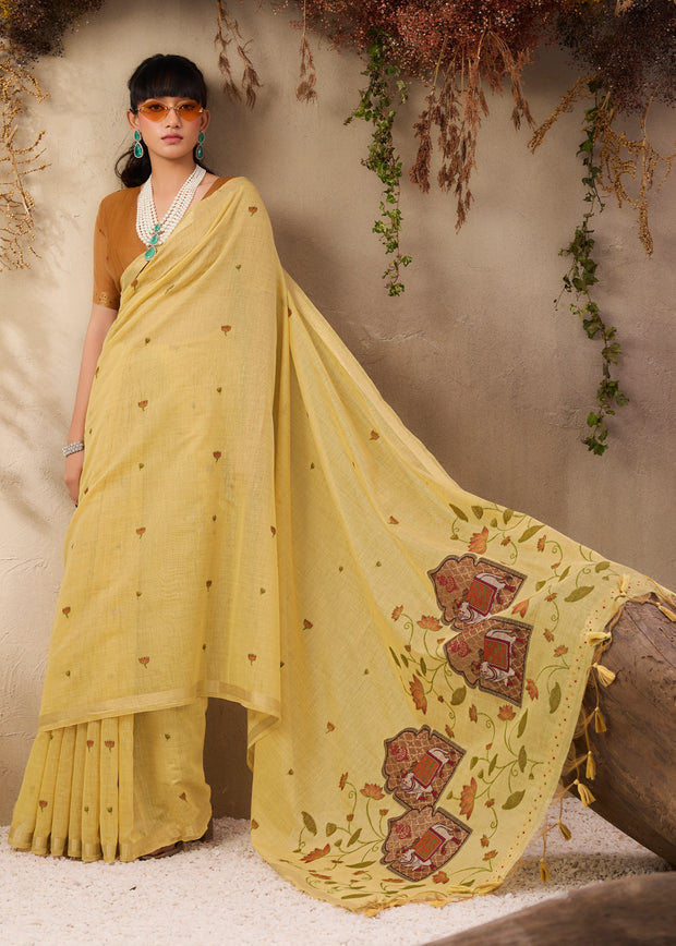 Mellow Yellow Woven Cotton Silk Saree