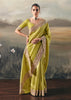 Lime Green Tissue Embroidered Wedding Wear Saree