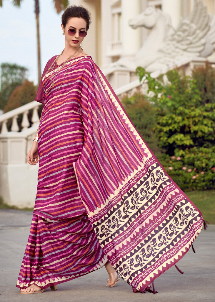 Vivid Purple Printed Cotton Silk Saree