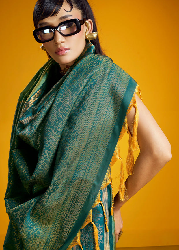 Lime Green Woven Banarasi Silk Saree