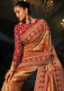 Golden Red Embroidered Silk Saree
