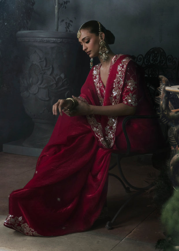 Tango Red Embroidered Designer Saree