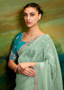 Fair Green Heavy Embroidered Designer Silk Saree With contrast Blouse