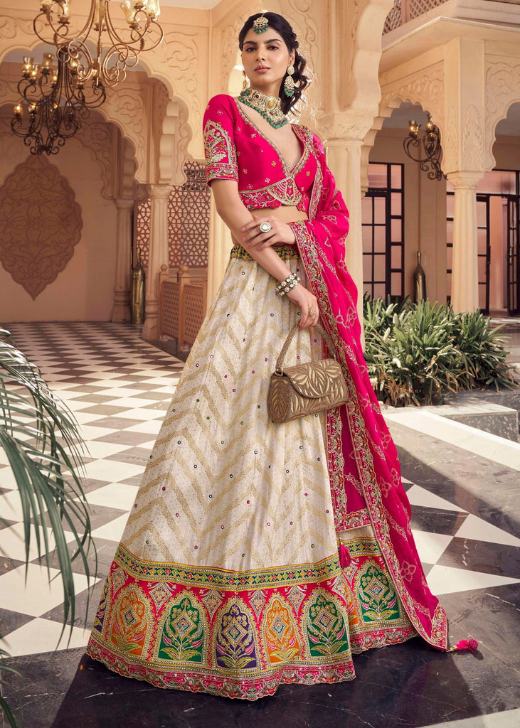 White And Pink Embroidered Designer Lehenga Set