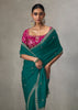 Teal Green Embroidered Silk Saree With Heavy Blouse