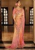 Peach & Pink Designer Embroidered Silk Saree