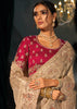 Beige Embroidered Kanjivaram Silk Saree