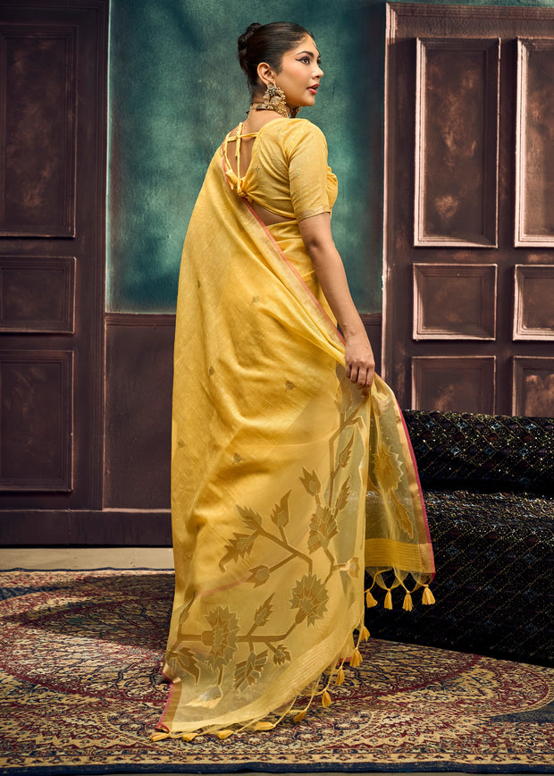 Vibrant Yellow Woven Cotton Silk Saree
