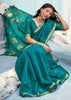 Teal Blue Woven Cotton Silk Saree
