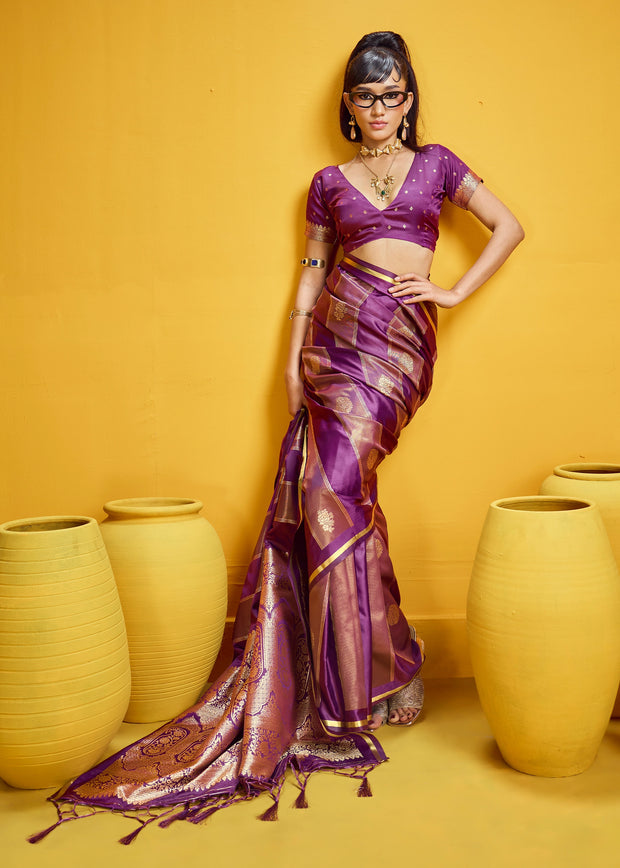 Dahlia Purple Woven Banarasi Satin Silk Saree