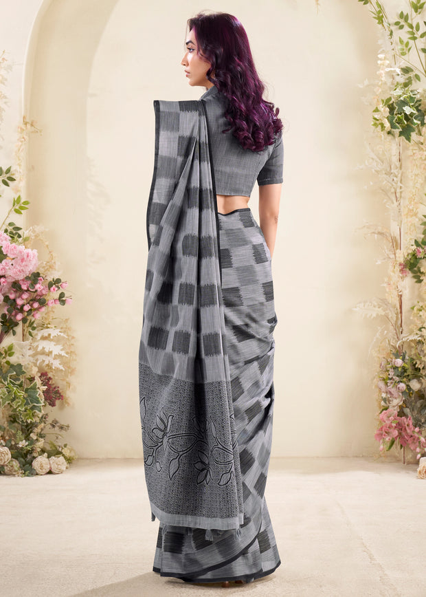 Slate Grey Woven Linen Silk Saree