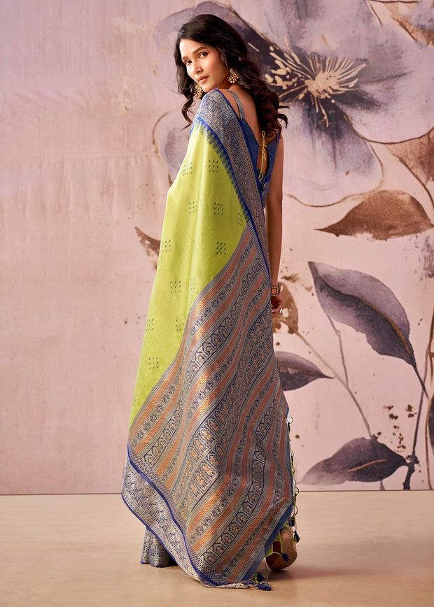 Glow Green Woven Tissue Silk Saree