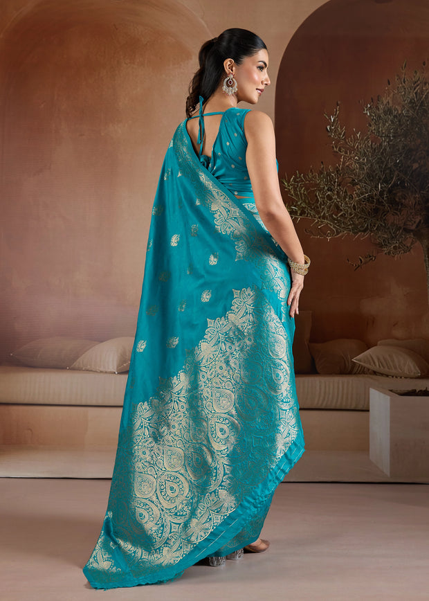 Horizon Blue Woven Banarasi Silk Saree