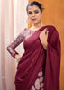 Claret Red Satin Silk Saree with Ajrakh Printed Pallu and Blouse