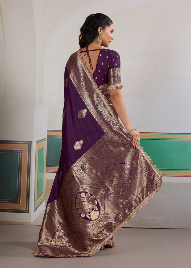 Royal Purple Woven Banarasi Satin Silk Saree