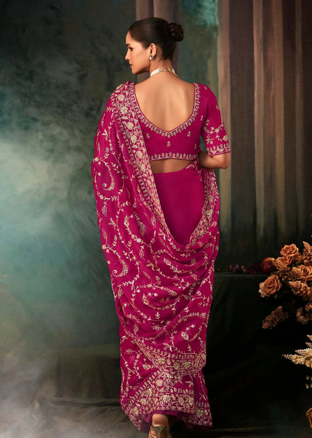 Queen Pink Embroidered Designer Saree