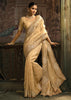 Cream Embroidered Designer Tissue Saree