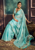 Sky blue Woven Munga Cotton Silk Saree