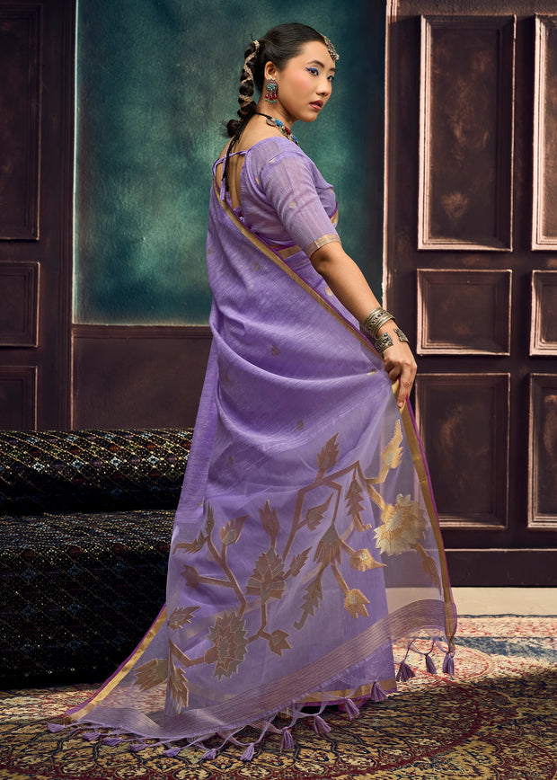 Lavender Purple Woven Cotton Silk Saree