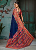Navy Blue Woven Cotton Kashmiri Jamewar Saree