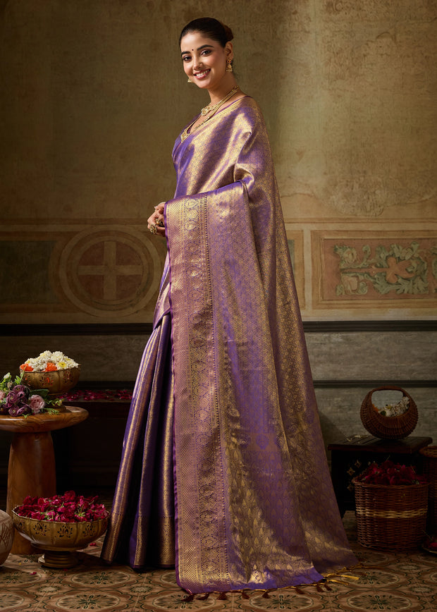 Royal Lilac Woven Kanjivaram Silk Saree
