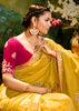 Vibrant Yellow Heavy Embroidered Designer Silk Saree With contrast Blouse