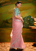 Candy Pink Heavy Embroidered Designer Silk Saree With contrast Blouse