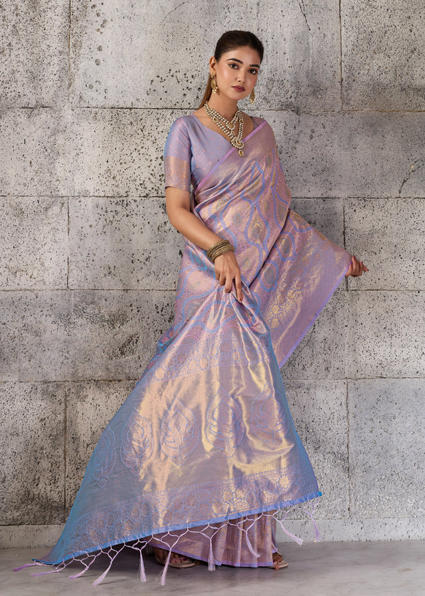 Lavender Woven Kanjivaram Silk Saree