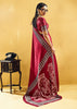 Red Satin Silk Saree with Ajrakh Printed Pallu and Blouse