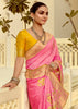 Bloom Pink Woven Banarasi Designer Silk Saree With Contrast Blouse