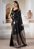 Jet Black Banarasi Satin Silk Saree