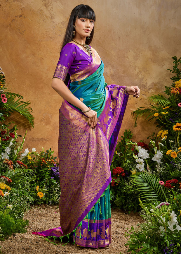Swedish Blue Woven Banarasi Silk Saree