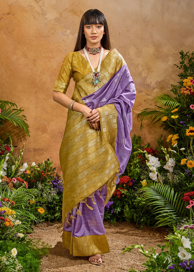 Lavender Purple Woven Cotton Silk Saree
