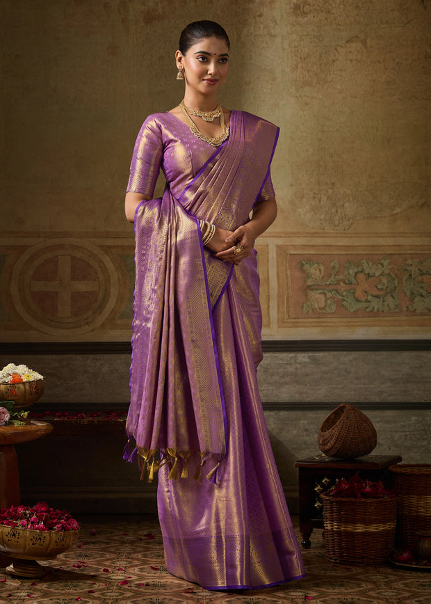 Sparkling Purple Woven Kanjivaram Silk Saree