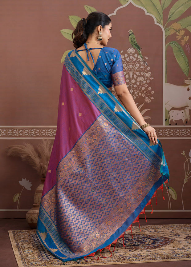 Vivd Purple Woven Tussar Silk Saree