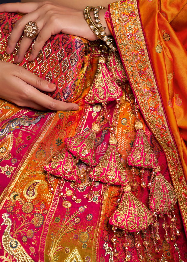 Orange And Pink Heavy Banarasi Designer Lehenga