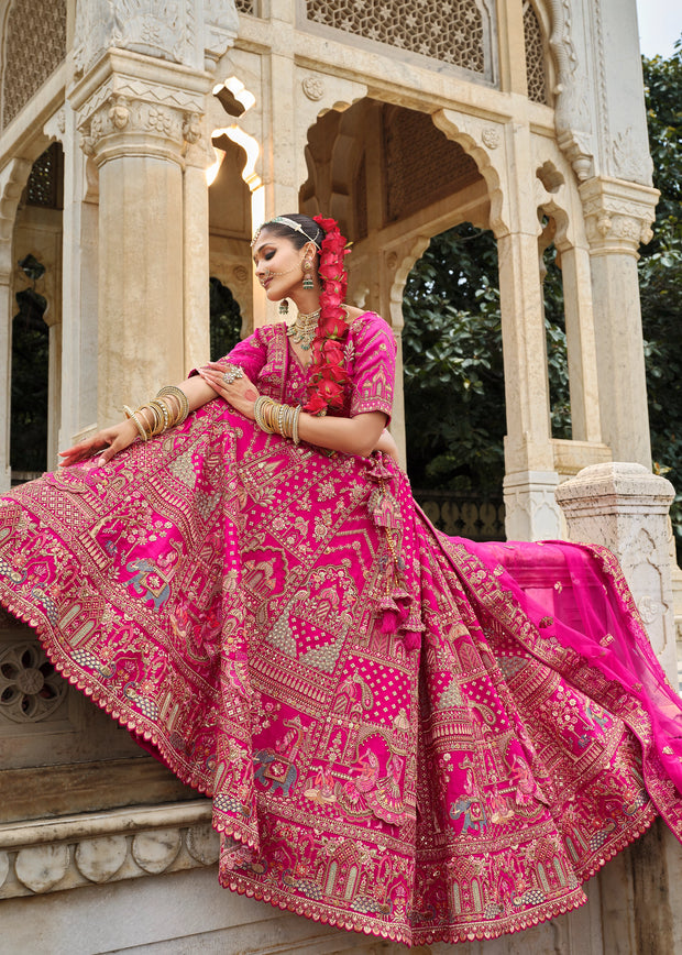 Bright Pink Heavy Embroidered Designer Lehenga