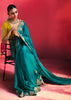 Peacock Blue Embroidered Soft Silk Saree With Contrast Blouse