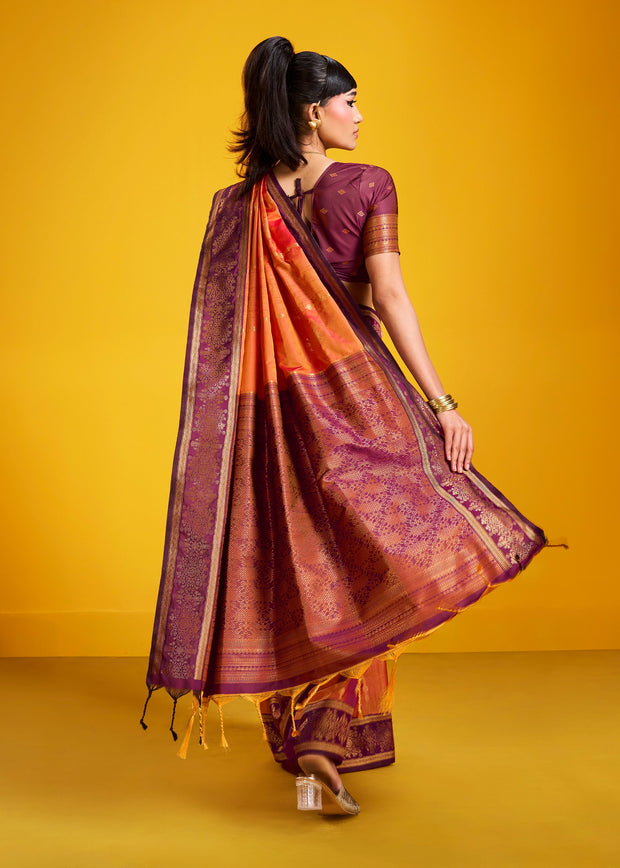 Peel Orange Woven Banarasi Silk Saree