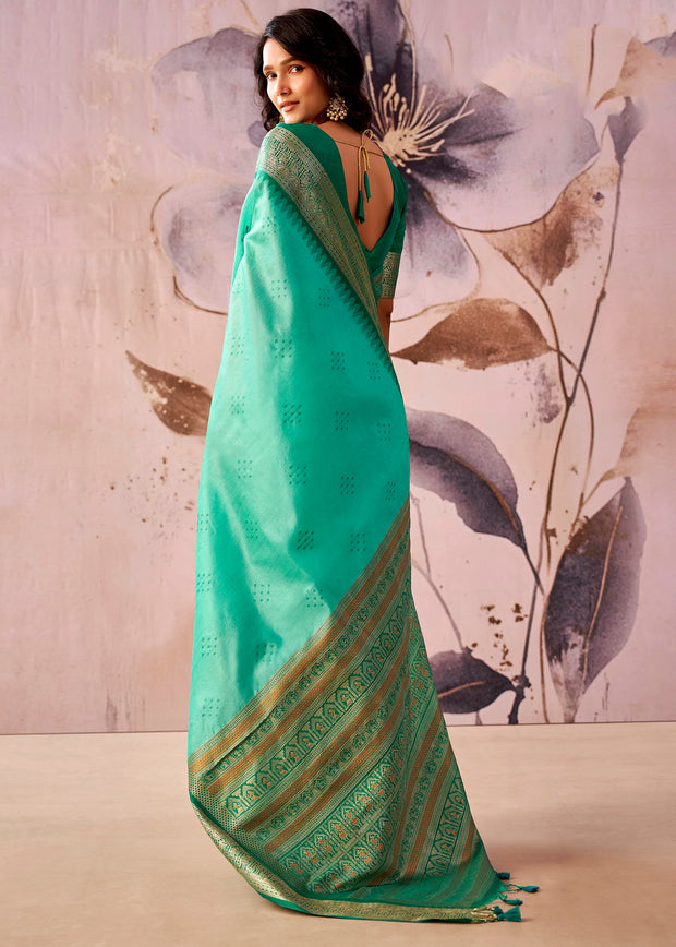 Ceramic Green Woven Tissue Silk Saree