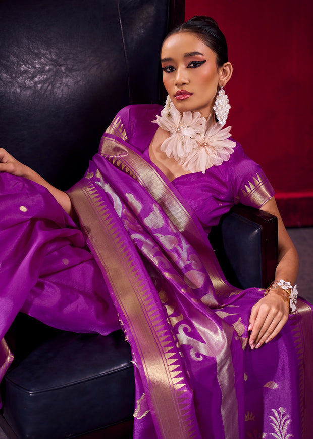 Magic Purple Banarasi Satin Linen Silk Saree