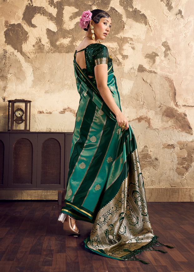 Teal Green Rangkat Satin Silk Saree