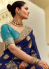 Royal Blue Woven Banarasi Designer Silk Saree With Contrast Blouse