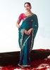 Peacock Blue Embroidered Designer Tissue Saree