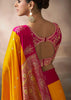 “Exclusive Offer” : Saffron Yellow & Pink Woven Banarasi Satin Silk Saree
