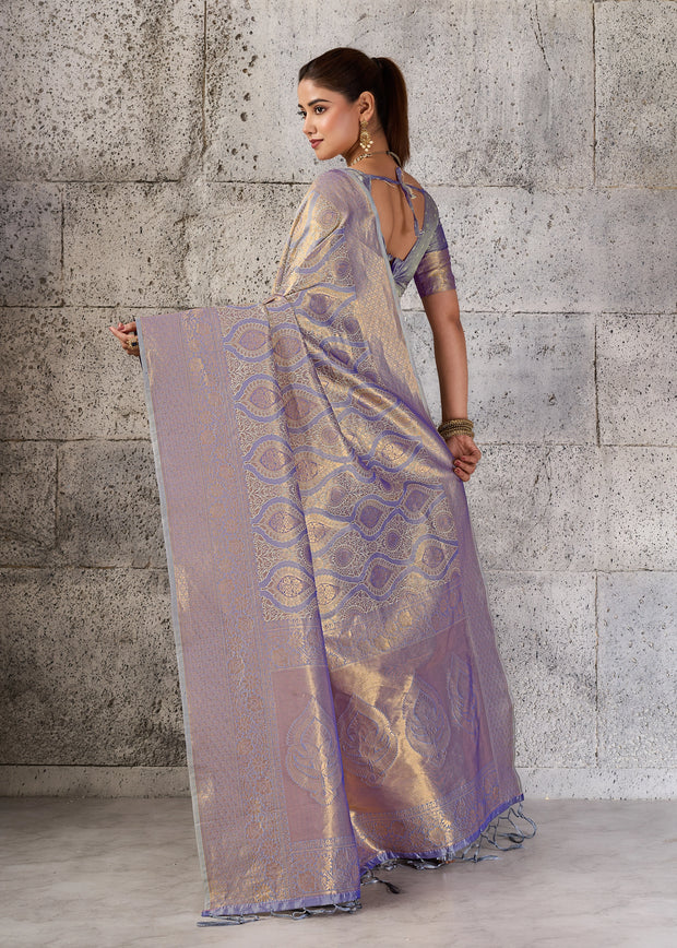 Pastel Voilet Woven Kanjivaram Silk Saree