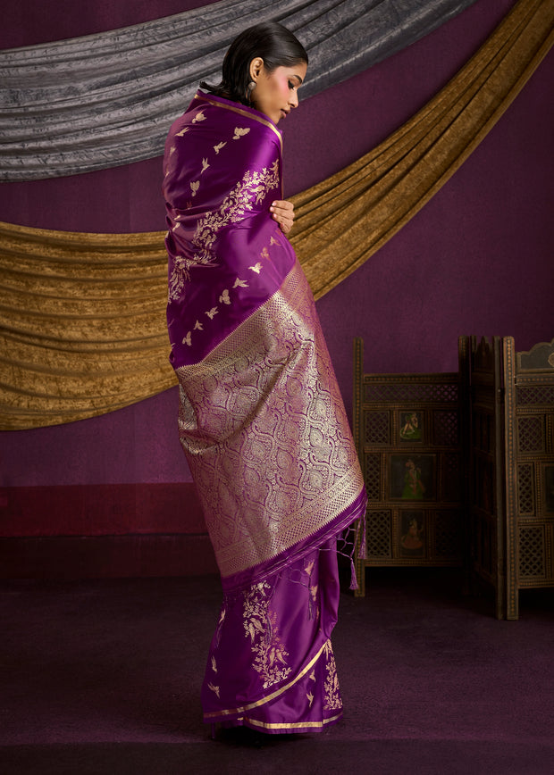 Prism Purple Banarasi Satin Silk Saree
