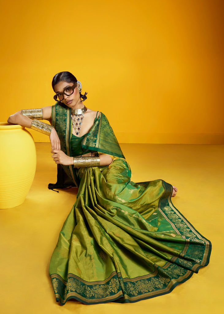 Pista Green Woven Banarasi Silk Saree