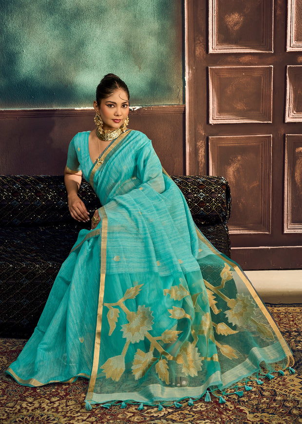 Angel Blue Woven Cotton Silk Saree